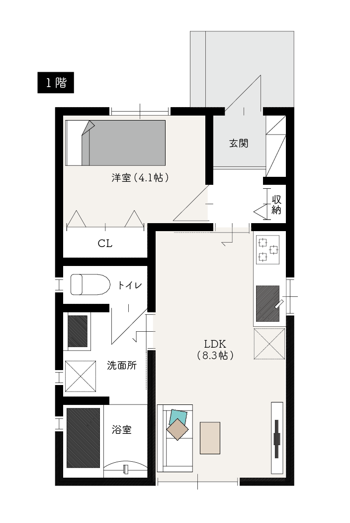 1人で住まう10坪の平屋間取り図