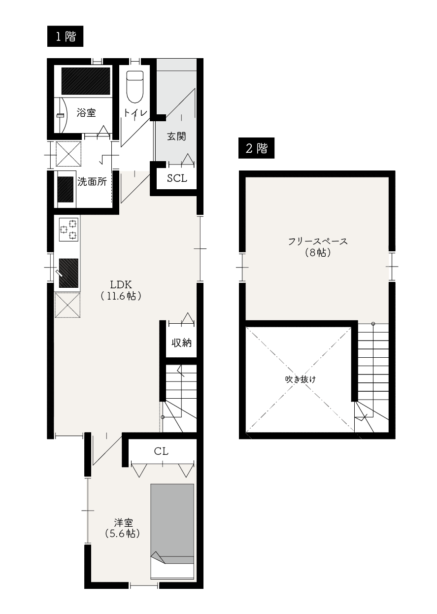 土地間口5mに平屋+ロフト間取り図